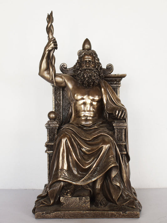 Zeus Jupiter on Throne - Greek Roman God of the Sky, Law and Order, Destiny and Fate - King of Mount Olympus - Cold Cast Bronze Resin