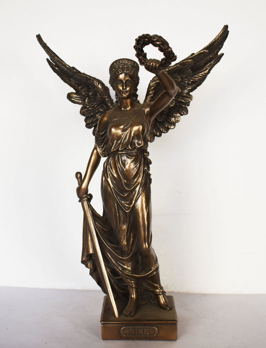 Nike Victoria Winged - Greek Roman Goddess of Victory - Close Companion of Zeus - Rewards the Victors by a Wreath - Cold Cast Bronze Resin