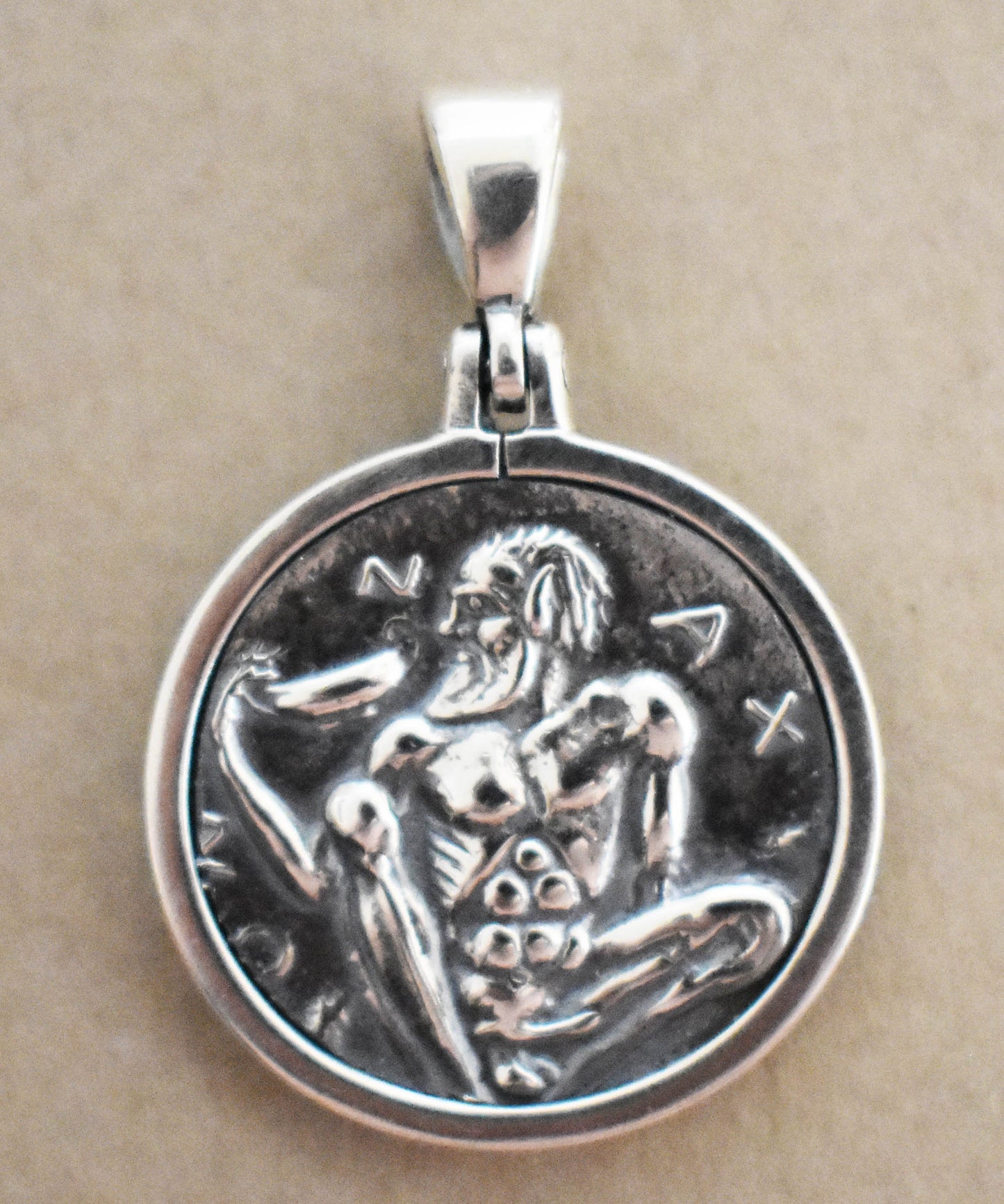 Dionysus, God of Wine and Silenus holding a kantharos - tetradrachm from Naxos, Sicily (461–450 BC) - Coin Pendant - 925 Sterling Silver