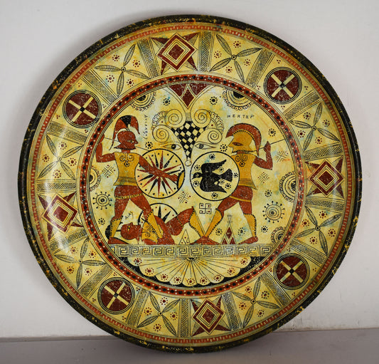 Achilles Fights Against Hector in front of Patroclus Corpse - Trojan War - Geometric Period - 700 BC - Ceramic plate - Handmade in Greece
