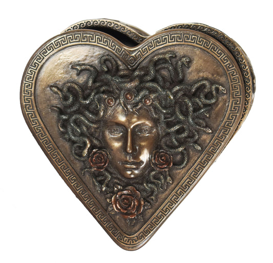 Medusa - Heart-Shaped Jewelry Box - Snake-Haired Gorgon - Monster Figure  - Perseus and Goddess Athena Myth - Cold Cast Bronze Resin