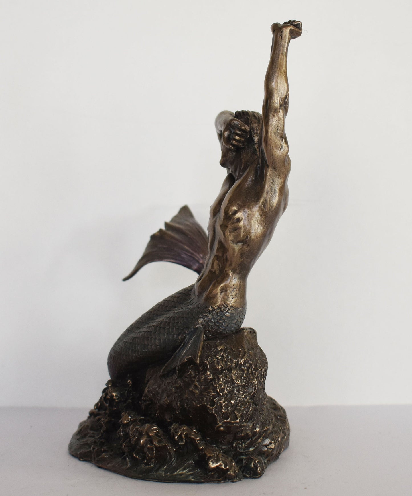 Triton Stretching on Rock - Merman - Demigod of the sea - Son of Poseidon and Amphitrite - Sculpture Figurine - Cold Cast Bronze Resin