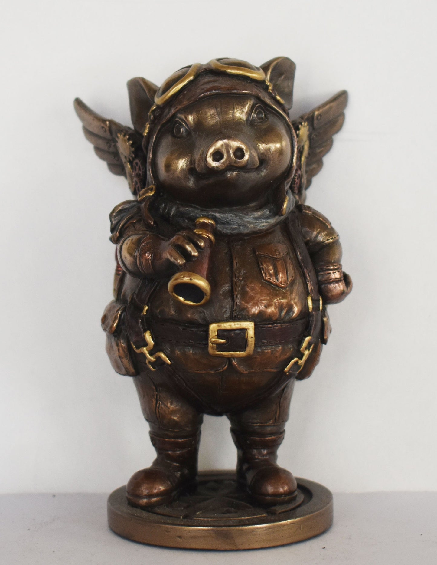 Pig Statue  - Explorer - Steampunk - Modern Art - Decoration - Cold Cast Bronze Resin
