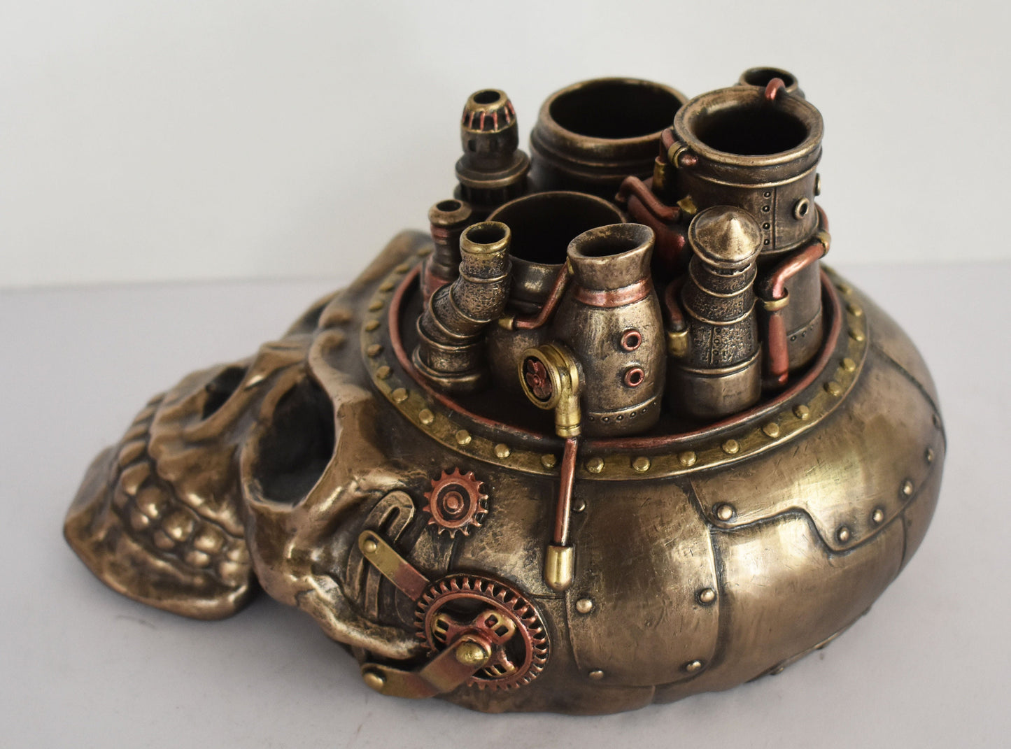 Scull - Pencil Stand - Steampunk - Modern Art - Decoration - Cold Cast Bronze Resin