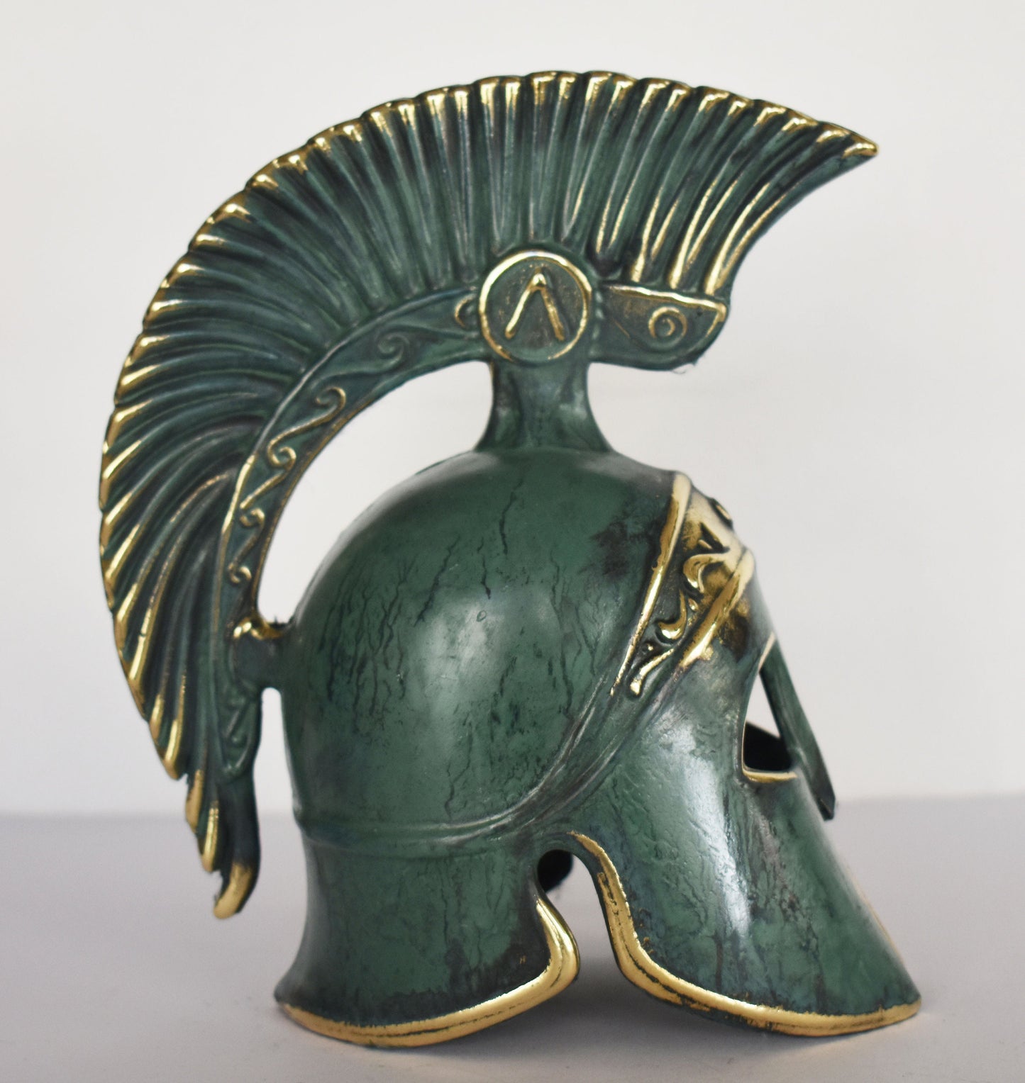 Ancient Greek Spartan Corinthian Helmet - Λ Symbol - pure bronze statue