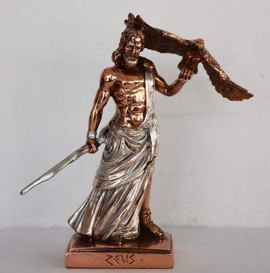 Zeus Jupiter - Greek Roman God of the Sky, Law and Order, Destiny and Fate - Chief Deity of the Pantheon - Copper Plated Alabaster