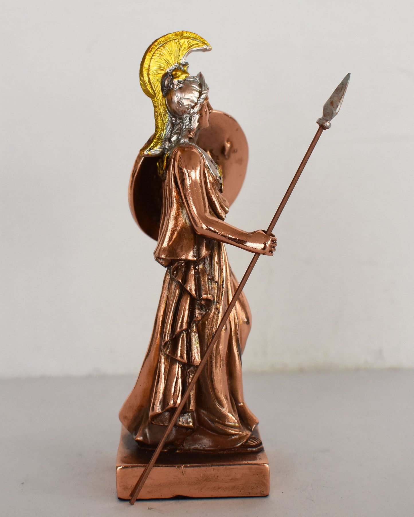 Athena Minerva holding a spear - Greek Roman goddes of Wisdom, Strength, Strategy, Courage, Inspiration, Arts - Copper Plated Alabaster