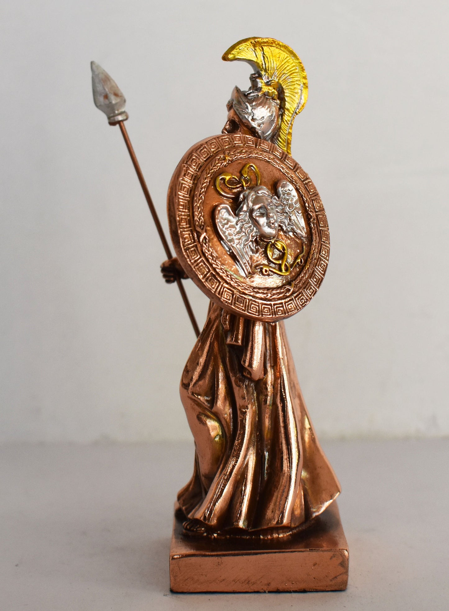 Athena Minerva holding a spear - Greek Roman goddes of Wisdom, Strength, Strategy, Courage, Inspiration, Arts - Copper Plated Alabaster