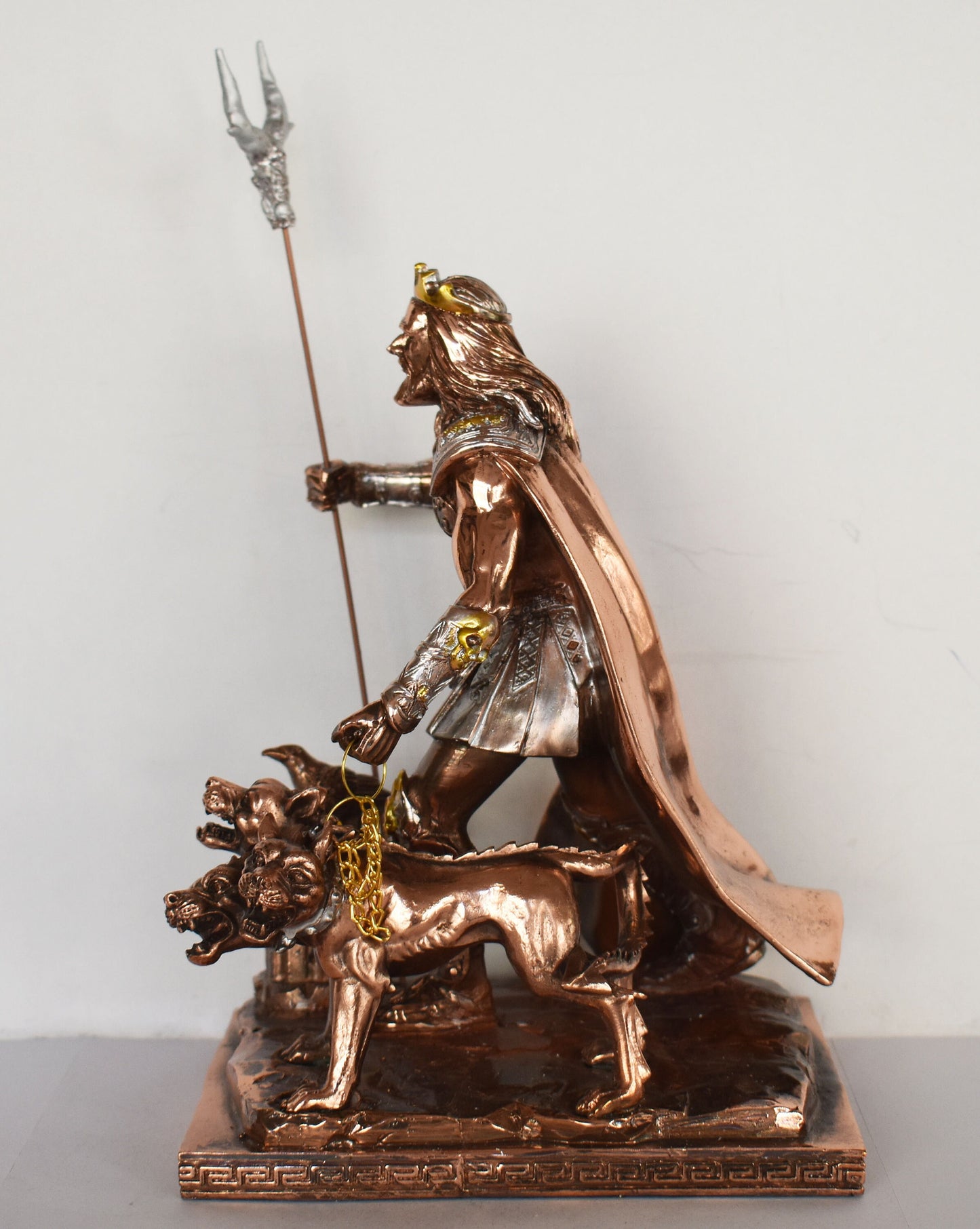 Hades and Cerberus - Greek Roman God of the Dead, King of the Underworld - Three-Headed Dog Guarding the Gates - Copper Plated Alabaster