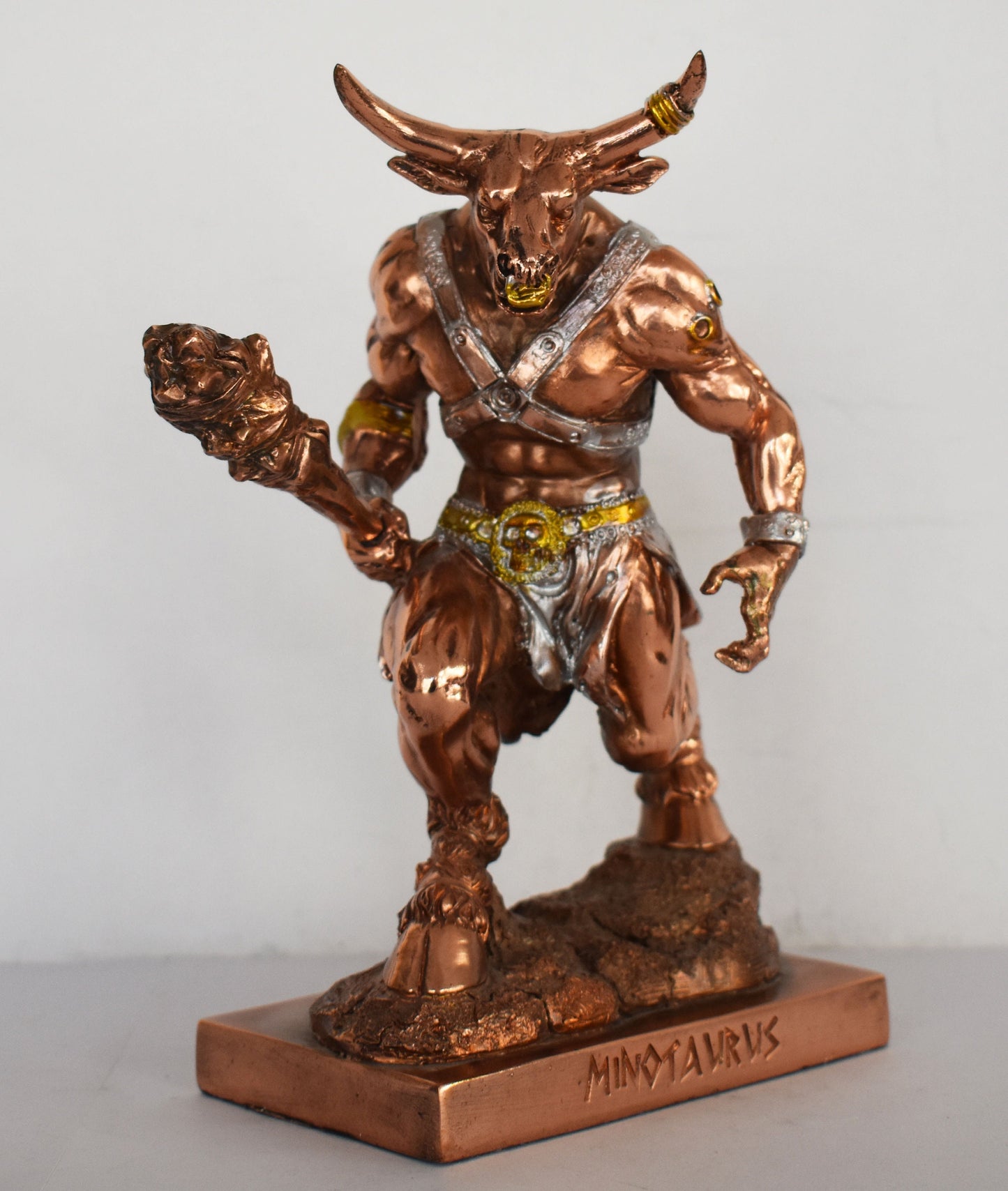 Minotaur - Bull-headed monster - Half-Man, Half-Bull - Fierce and Very Strong - Labyrinth, King Minos, Theseus - Copper Plated Alabaster