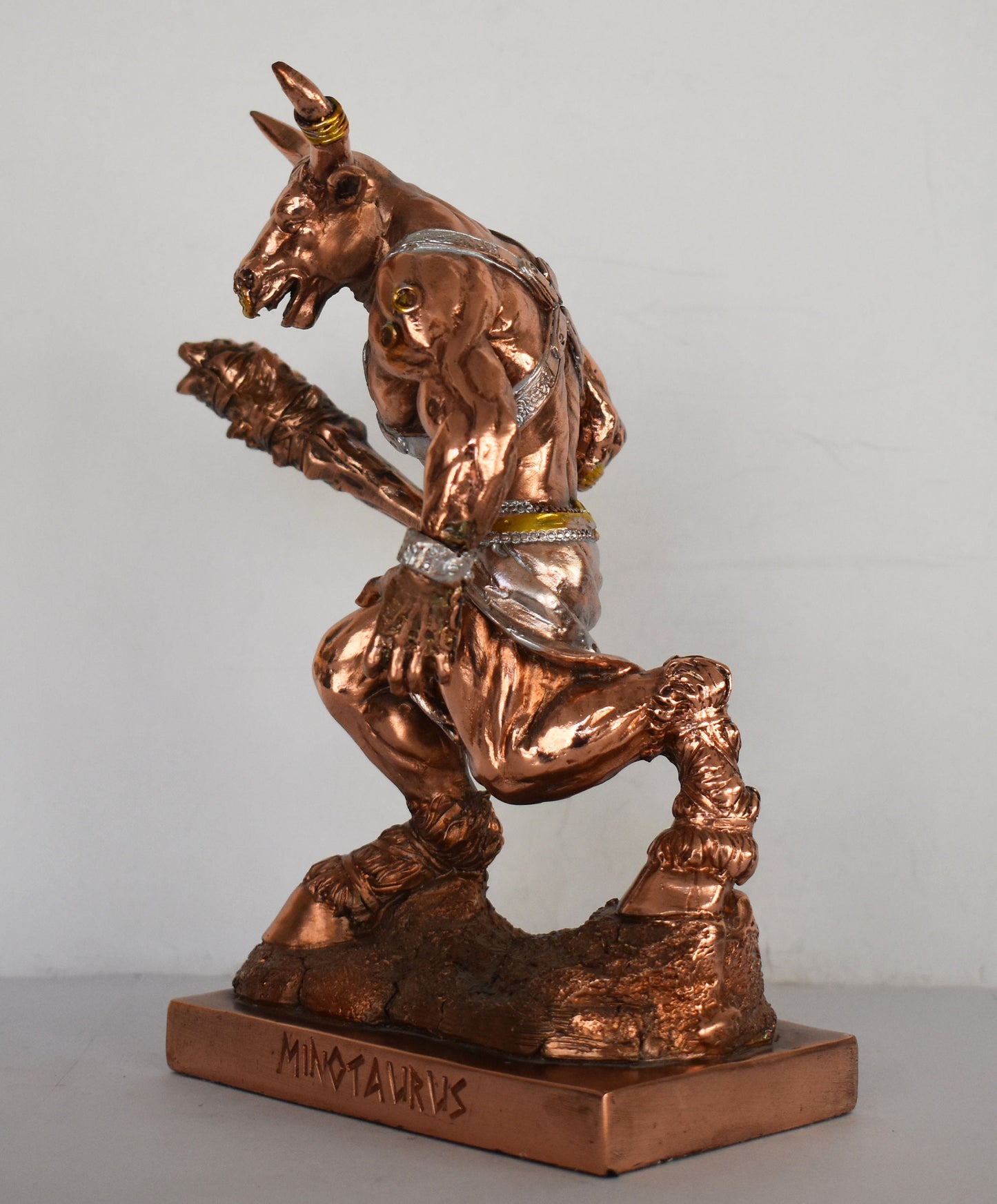 Minotaur - Bull-headed monster - Half-Man, Half-Bull - Fierce and Very Strong - Labyrinth, King Minos, Theseus - Copper Plated Alabaster