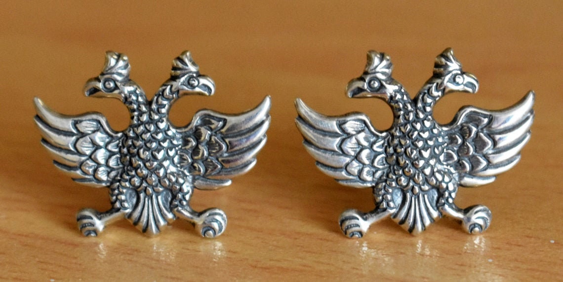 Double Headed Eagle - Symbol of Power and Dominion - Byzantine, Roman, Russian Empire - Cufflinks - 925 Sterling Silver
