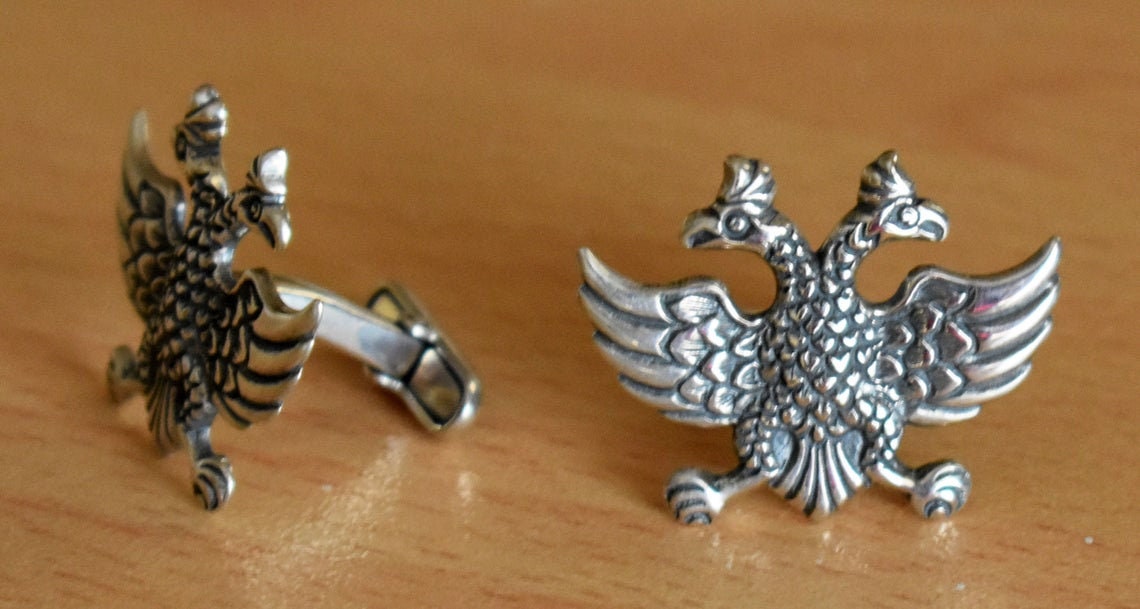 Double Headed Eagle - Symbol of Power and Dominion - Byzantine, Roman, Russian Empire - Cufflinks - 925 Sterling Silver