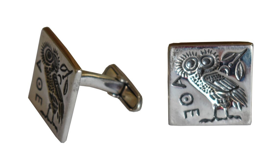 Owl Of Wisdom and Knowledge - Symbol of Goddess Athena Minerva - Ancient Greece - Cufflinks - 925 Sterling Silver