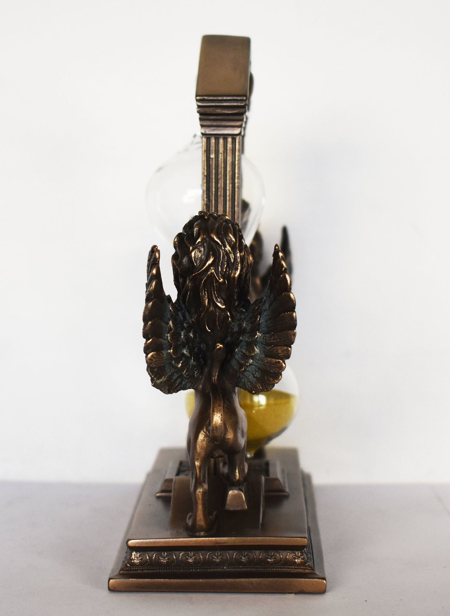 HourGlass In Base with Winged Lions - Symbol of Power,Strength, Authority - Clepsydra - Sandglass - Cold Cast Bronze Resin