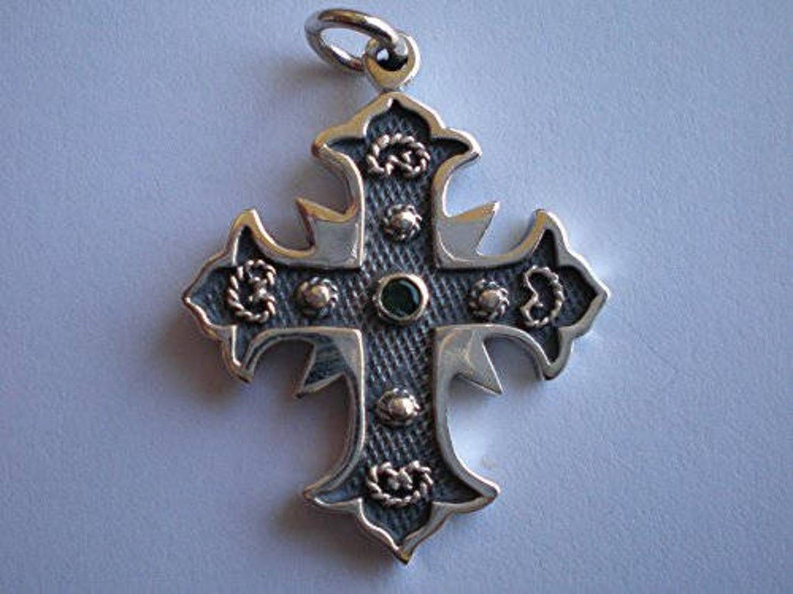 Byzantine Cross - Double Sided - Ruby & Emerald - Symbol of Faith - Constantinople - Pendant - 925 Sterling Silver