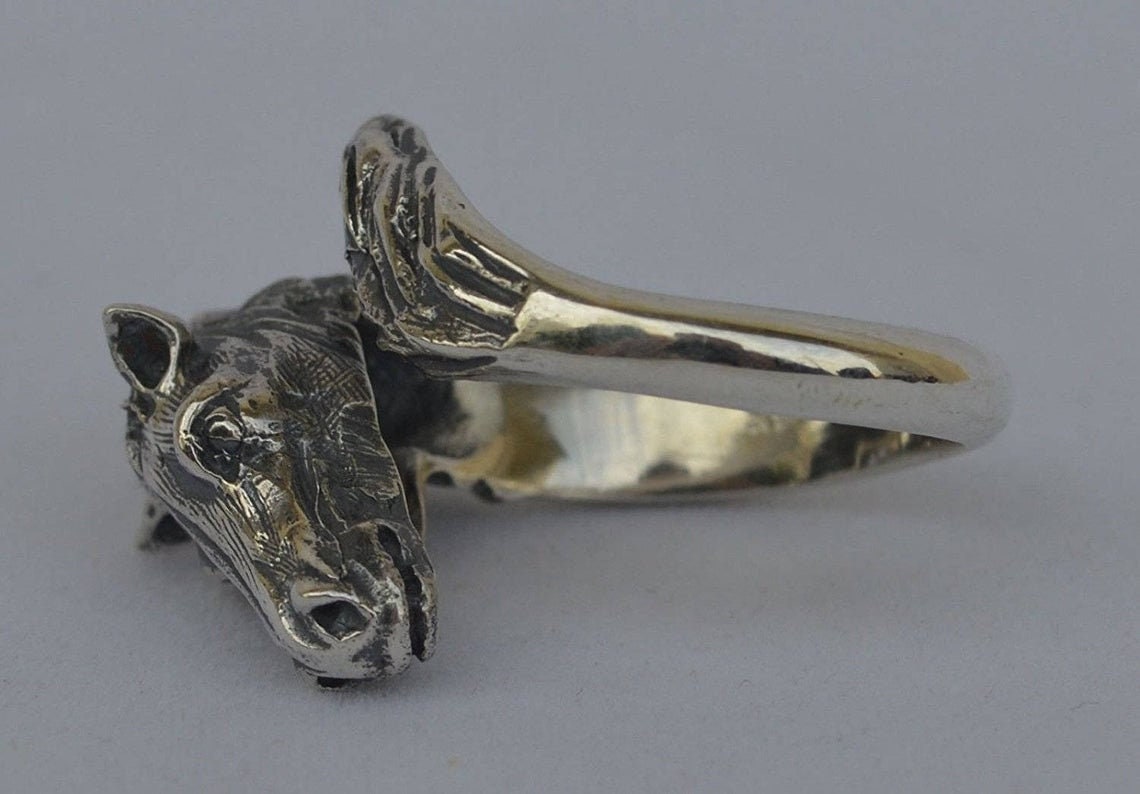 Horse Head - Ancient Greek Symbol of Wealth and Prosperity - Ring - Size Between Us 7 to 9   - 925 Sterling Silver