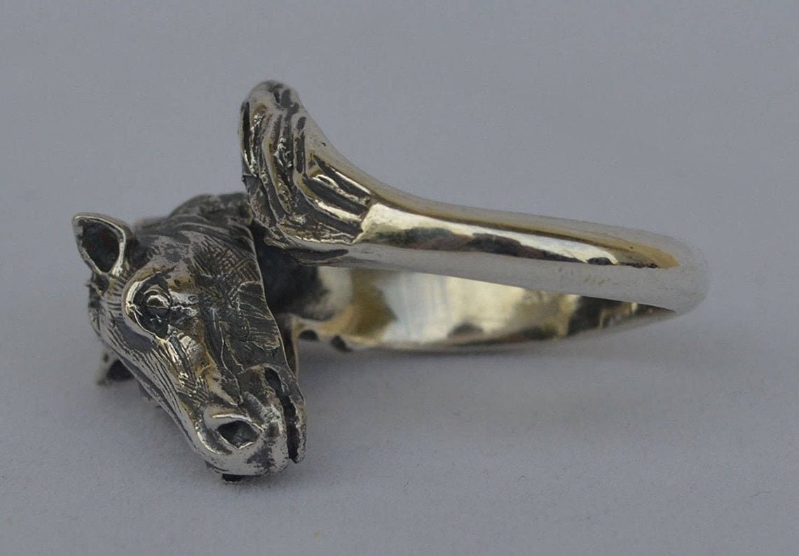 Horse Head - Ancient Greek Symbol of Wealth and Prosperity - Ring - Size Between Us 7 to 9 - 925 Sterling Silver