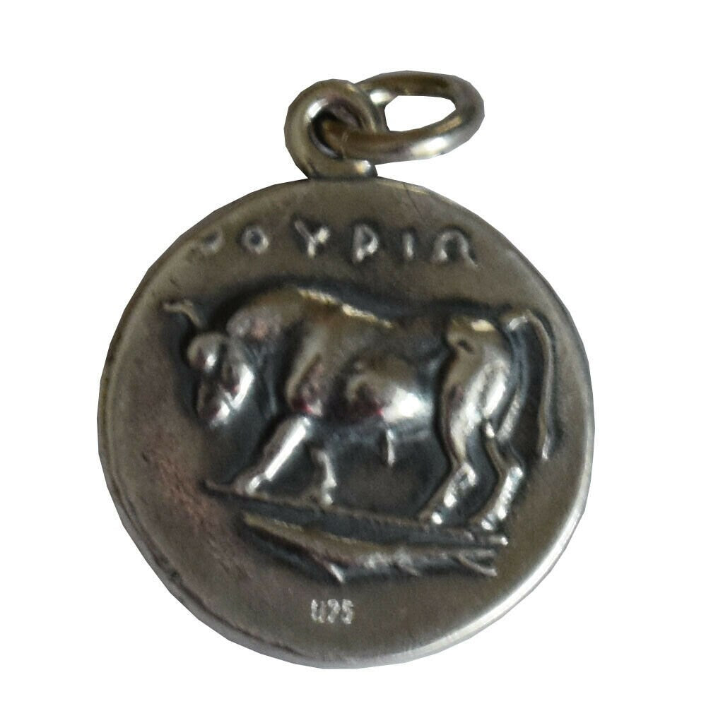 Athena Minerva Greek Roman Goddess of Wisdom - Bull - Didrachm of Thourion - Coin Pendant - 925 Sterling Silver