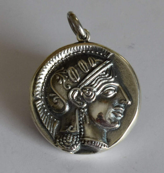 Athena Minerva Greek Roman Goddess of Wisdom - Owl  - Dekadrachm - 465 BC - Coin Pendant - 925 Sterling Silver