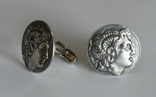 Alexander The Great - Macedonian King - Son of Philip, Student of Aristoteles - Lysimachos - Cufflinks  - 925 Sterling Silver