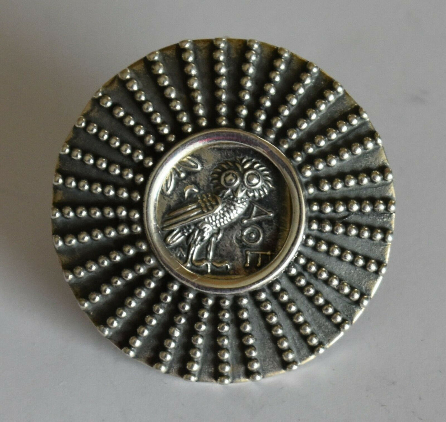 Athenian Owl - Athena Minerva Greek Roman Goddess of Wisdom - Tetradrachm 431-413 BC - Brooch Pin - 925 Sterling Silver