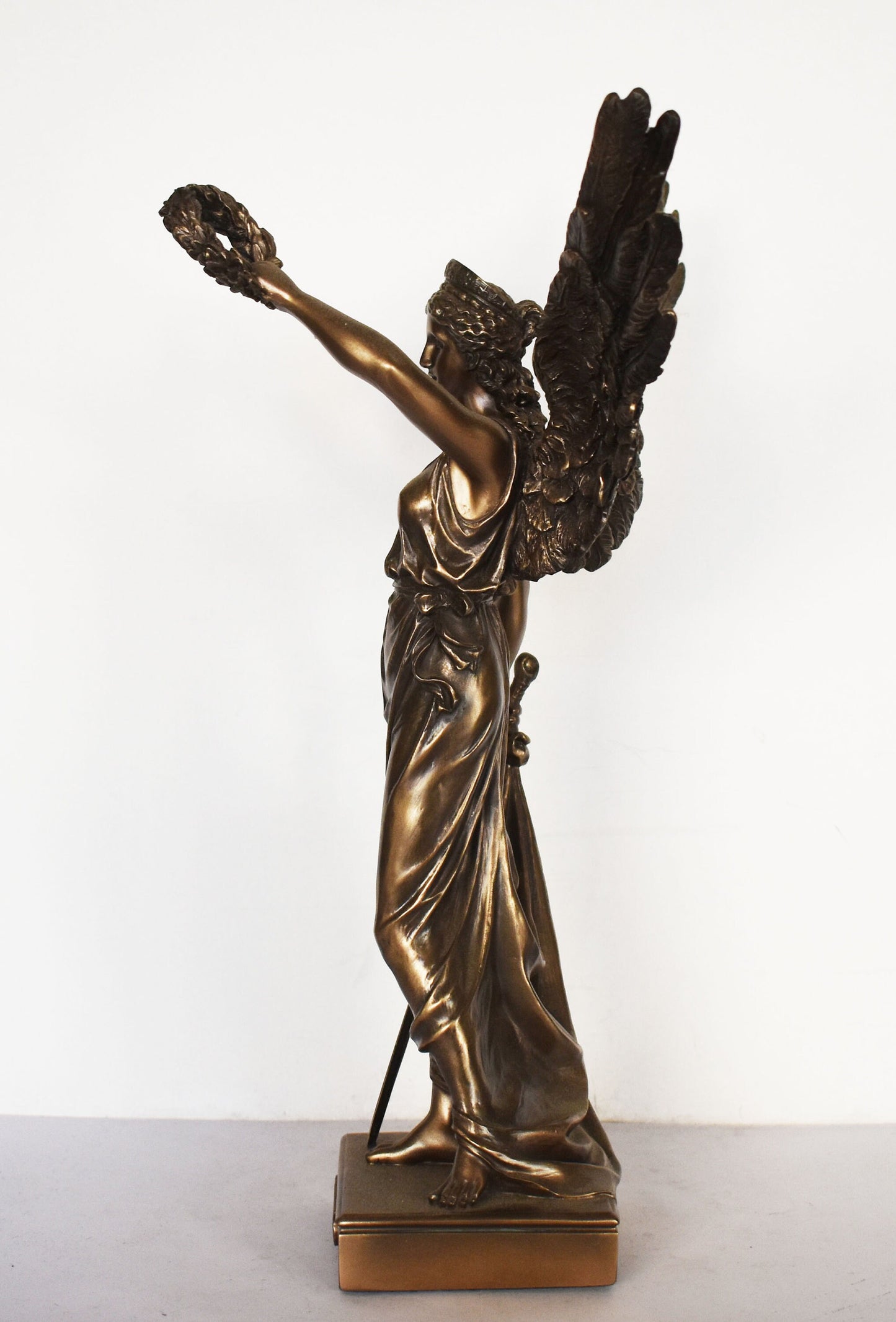 Nike Victoria Winged - Greek Roman Goddess of Victory - Close Companion of Zeus - Rewards the Victors by a Wreath - Cold Cast Bronze Resin