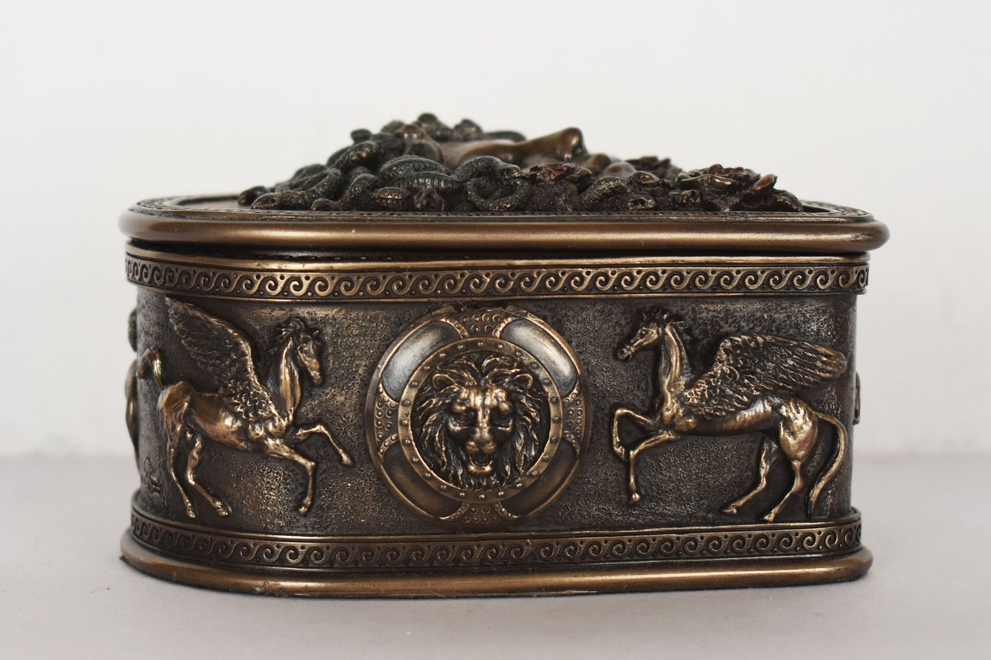 Medusa - Heart-Shaped Jewelry Box - Snake-Haired Gorgon - Monster Figure - Perseus and Goddess Athena Myth - Cold Cast Bronze Resin