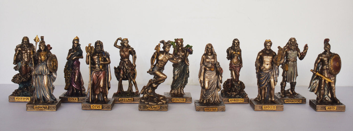 Set of theTwelve Olympians - Principal Gods of the Greek Pantheon - Ancient Greek and Roman Religion - Miniatures - Cold Cast Bronze Resin