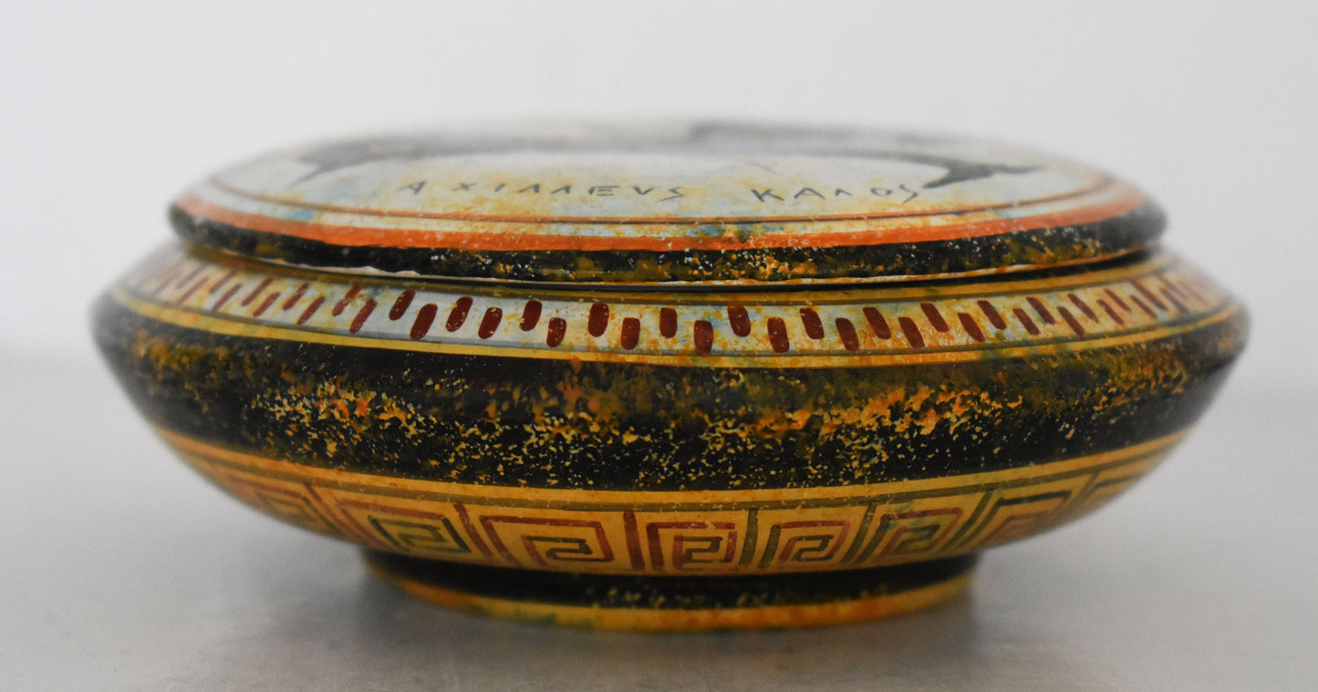 Achilles on a Dolphin - King of Myrmidones - Home's Iliad - Ceramic Pyxis - Meander design - Attic Period, 450 BC - Handmade in Greece