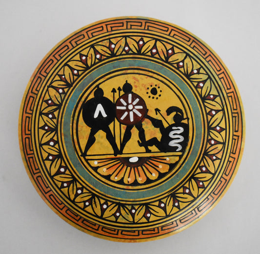 Ancient Greek Warriors - Ceramic Pyxis - Geometric Period, 700 BC - Small - Handmade in Greece