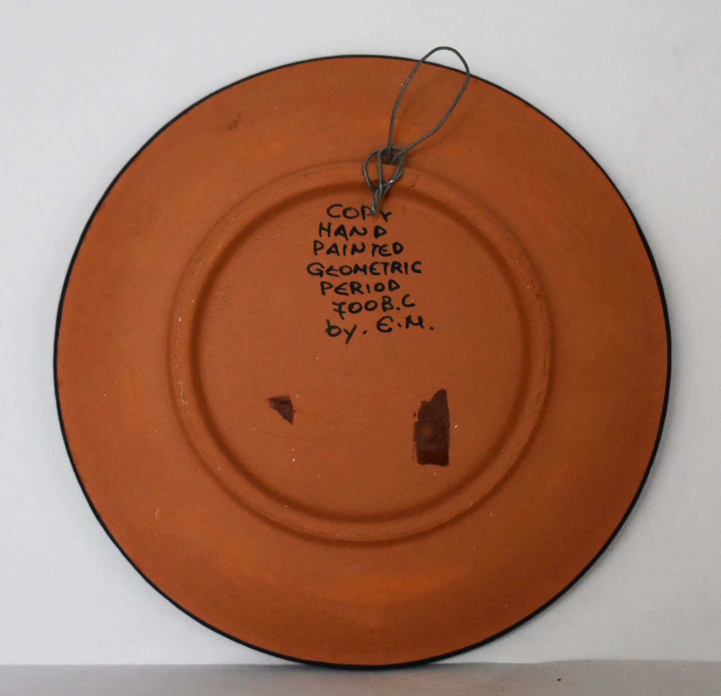 Small Ceramic plate - Owl of Wisdom, Symbol of Goddess Athena - Meander Design - Athens, Attica - Geometric Period - 700 BC - Handmade