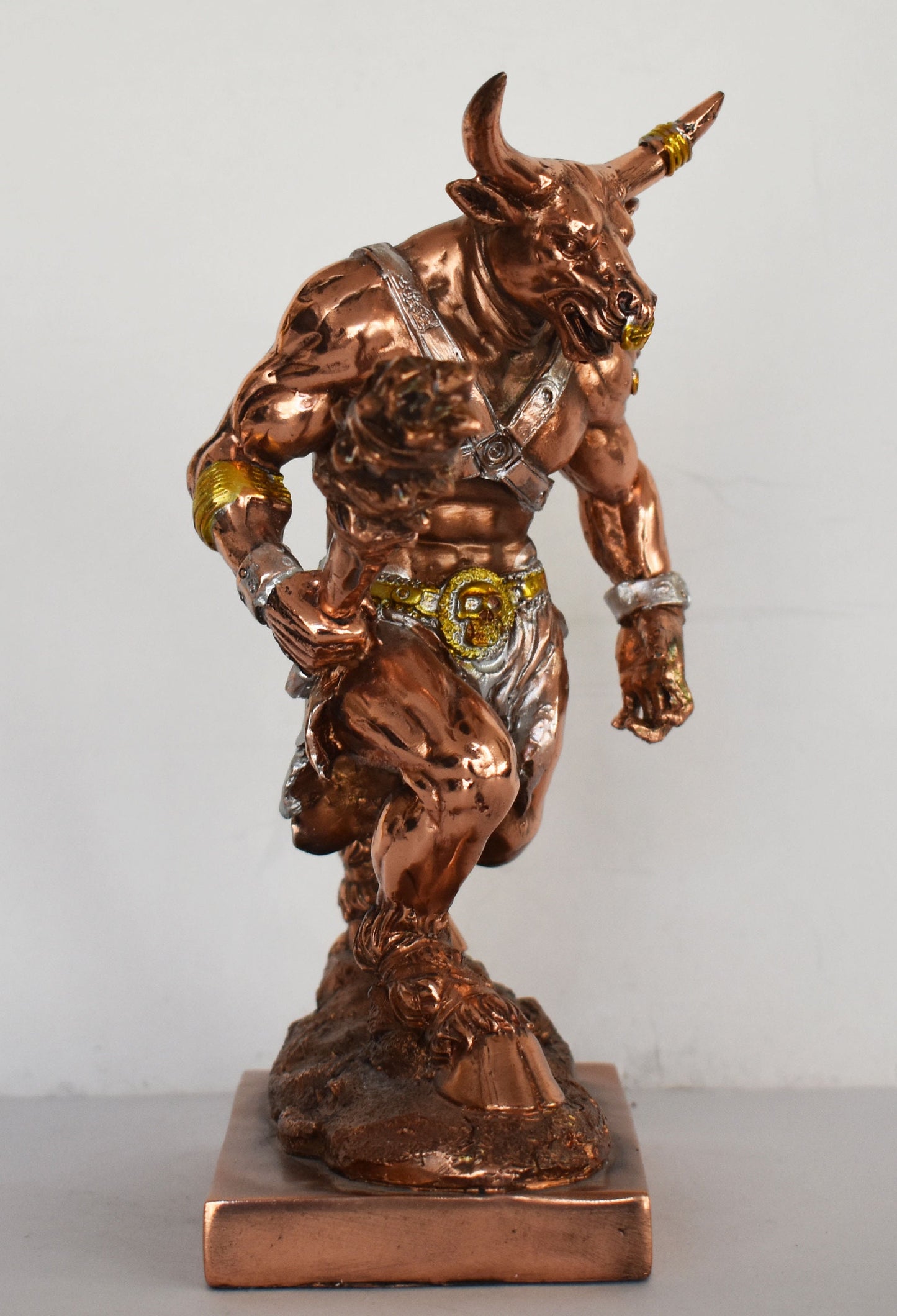Minotaur - Bull-headed monster - Half-Man, Half-Bull - Fierce and Very Strong - Labyrinth, King Minos, Theseus - Copper Plated Alabaster