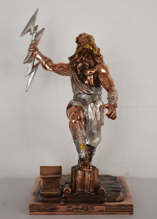 Zeus Jupiter - Greek Roman God of the Sky, Law and Order, Destiny and Fate - King of the 12 Olympian Gods - Copper Plated Alabaster
