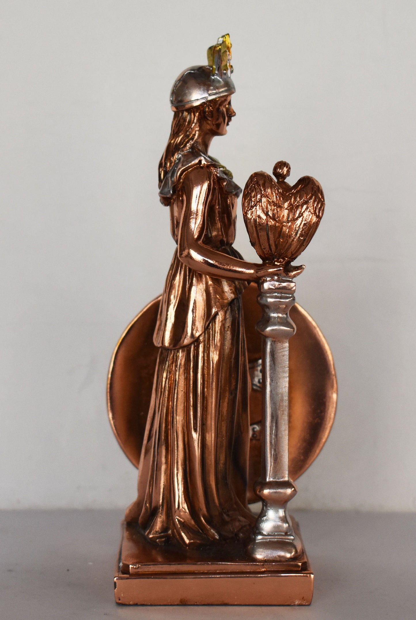 Athena Minerva with Nike Victory - Greek Roman goddes of Wisdom, Strength, Strategy, Courage, Inspiration, Arts - Copper Plated Alabaster
