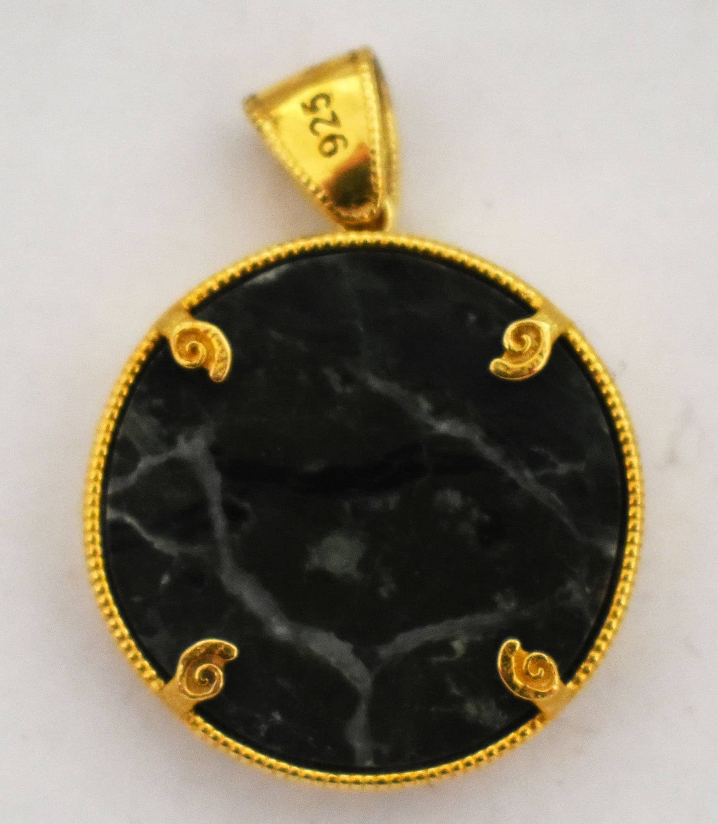 Ancient Greek Ionic Column Motif with Meander on Marble - Gold Plated Pendant - 925 Sterling Silver