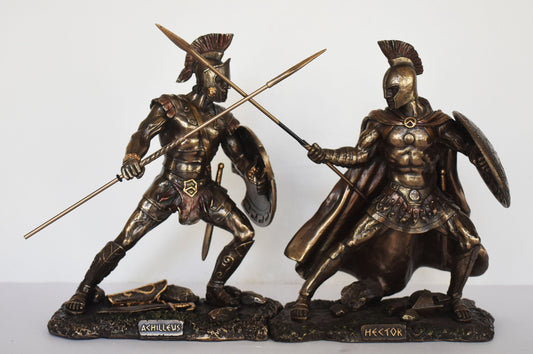 Achilles and Hector Set - Fight Scene - Greek Warrior against Trojan Prince - Trojan War - Homer's Iliad  - Cold Cast Bronze Resin