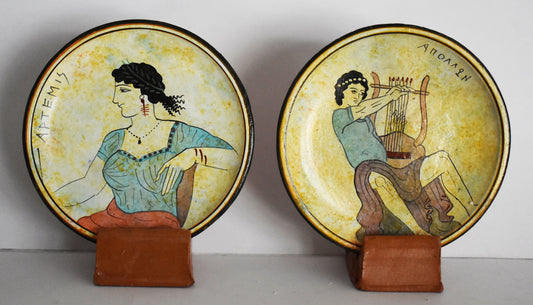 Set of two Plates - Apollo and Artemis Diana - Classic Period - Attica - Athens - 450 BC - Desk Miniatures - Ceramic Items