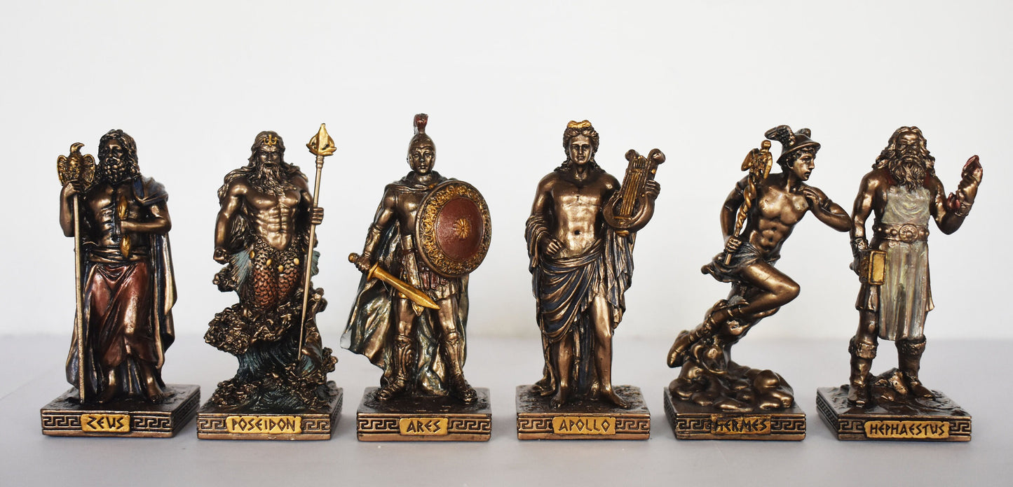 Set of theTwelve Olympians - Principal Gods of the Greek Pantheon - Ancient Greek and Roman Religion - Miniatures - Cold Cast Bronze Resin