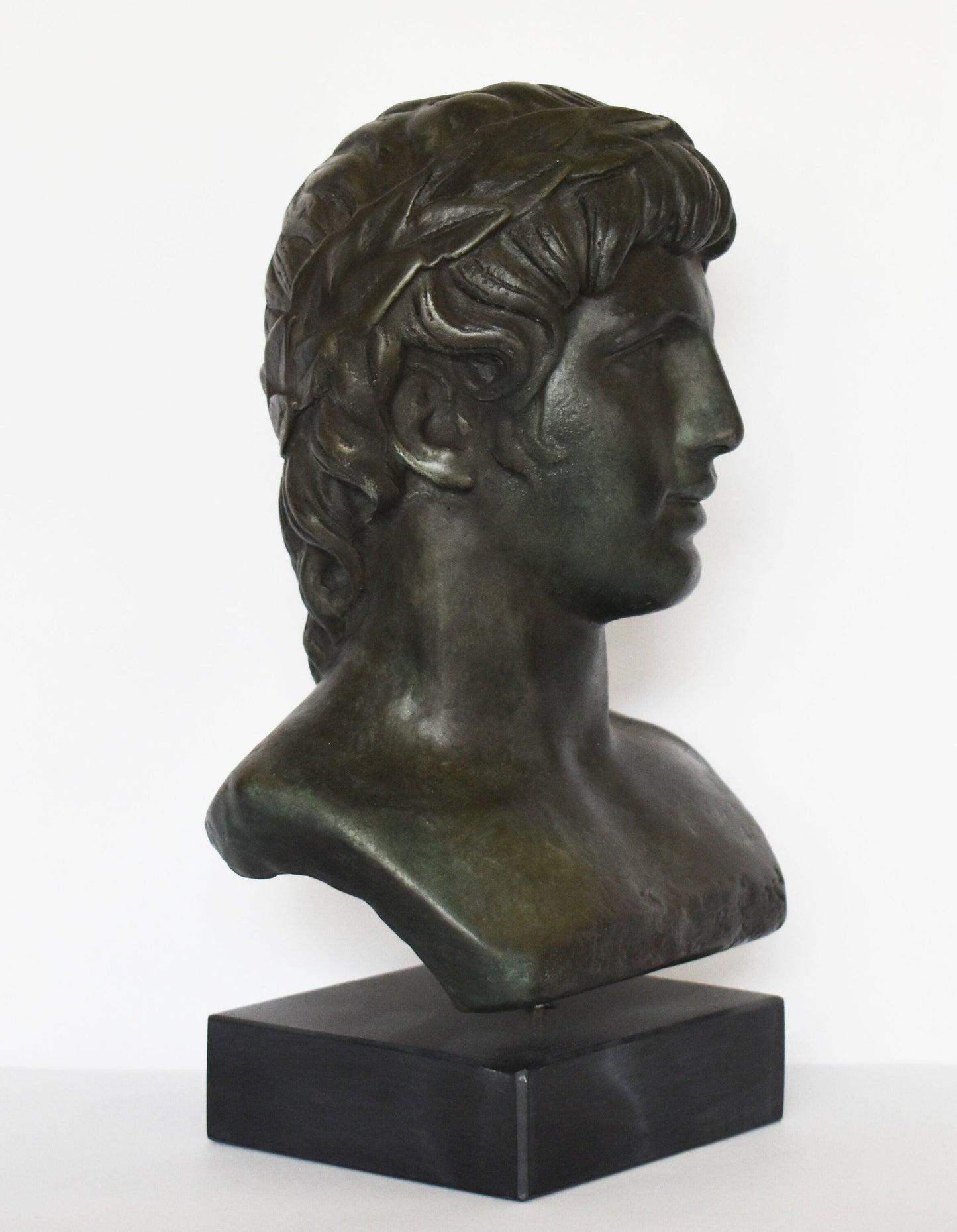 Apollo - Greek God of Music,Poetry, Art, Prophecy, Truth, Archery, Healing, Sun and Light - Marble Base - Head Bust- Bronze Colour Effect
