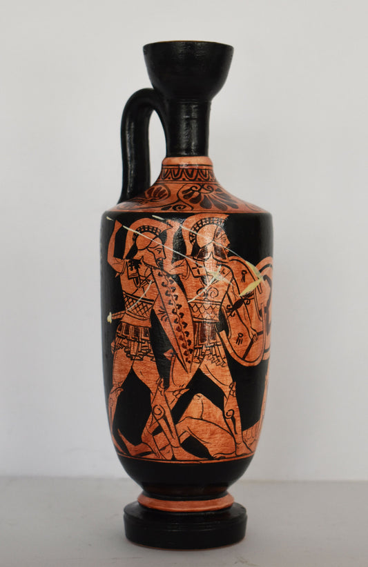 Achilles Hector Menelaus Paris Patroclus - Heroes of Trojan War, Homer's Iliad - Red Figure - Small - Museum Replica - Lekythos Vase