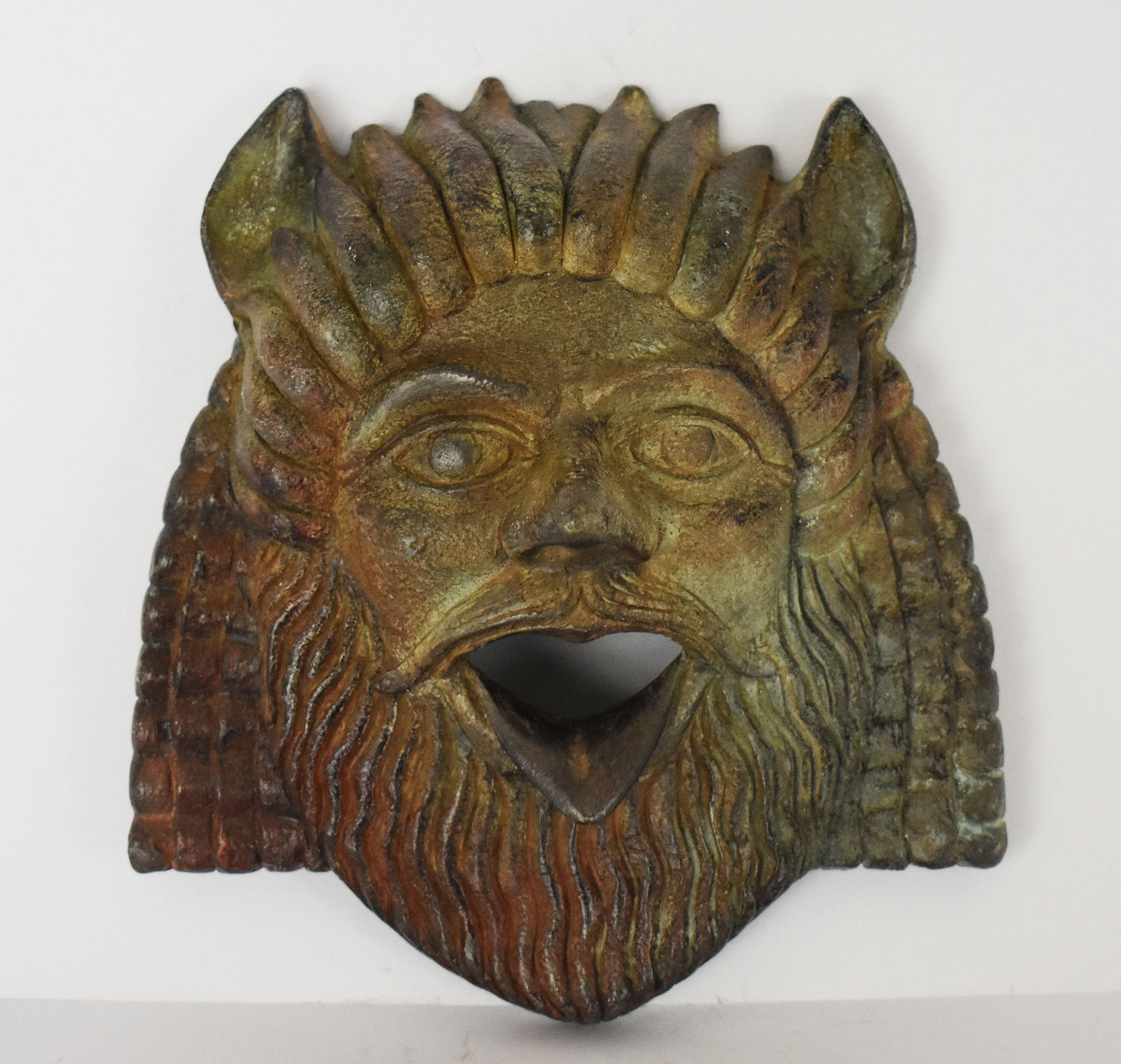 Satyr Mask - Male Nature Spirit - Attendant of Pan and Dionysus - Goat-Human Hybrid - Pleasure - Wall Decoration - Bronze Colour Effect