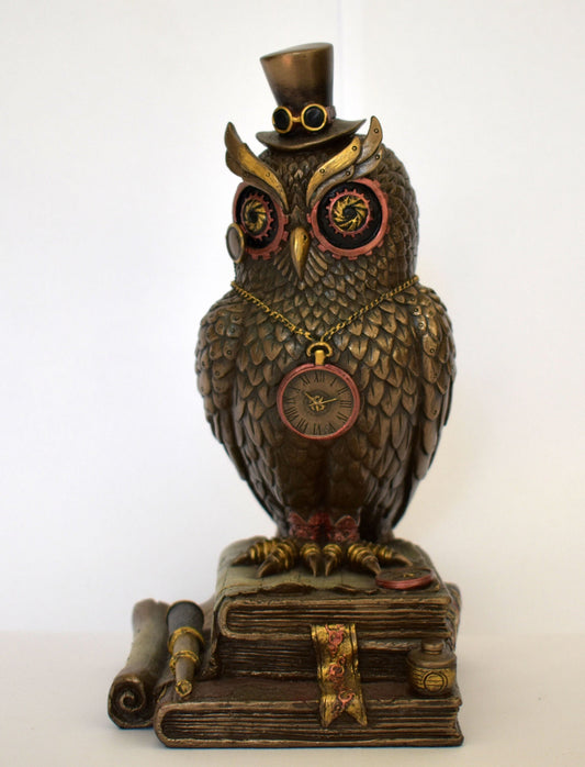 Owl of Wisdom Statue  - Reader - Steampunk - Modern Art - Decoration - Cold Cast Bronze Resin