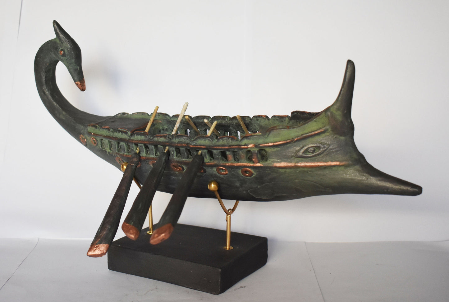 Ancient Greek Athenian Ship - Trireme - Battle of Salamis - 480 BC - Museum Reproduction - Bronze Colour Effect - Ceramic Artifact