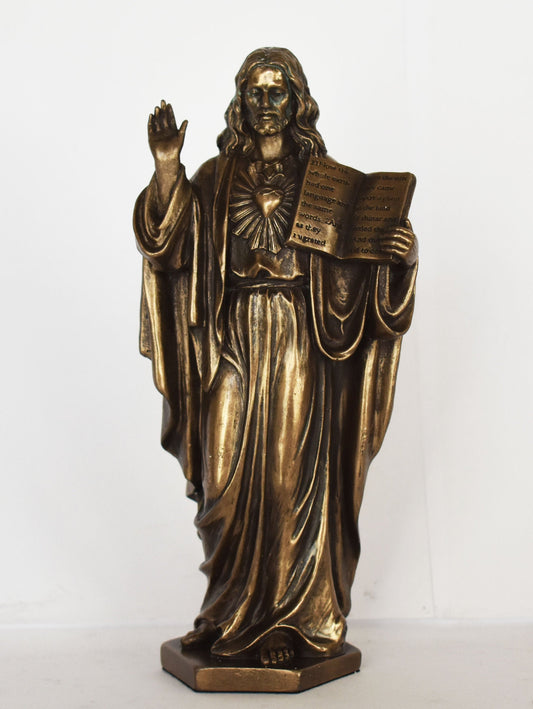Jesus Christ with Open Bible in His Hands  - Christianity -  Messiah - Incarnation of God - Cold Cast Bronze Resin