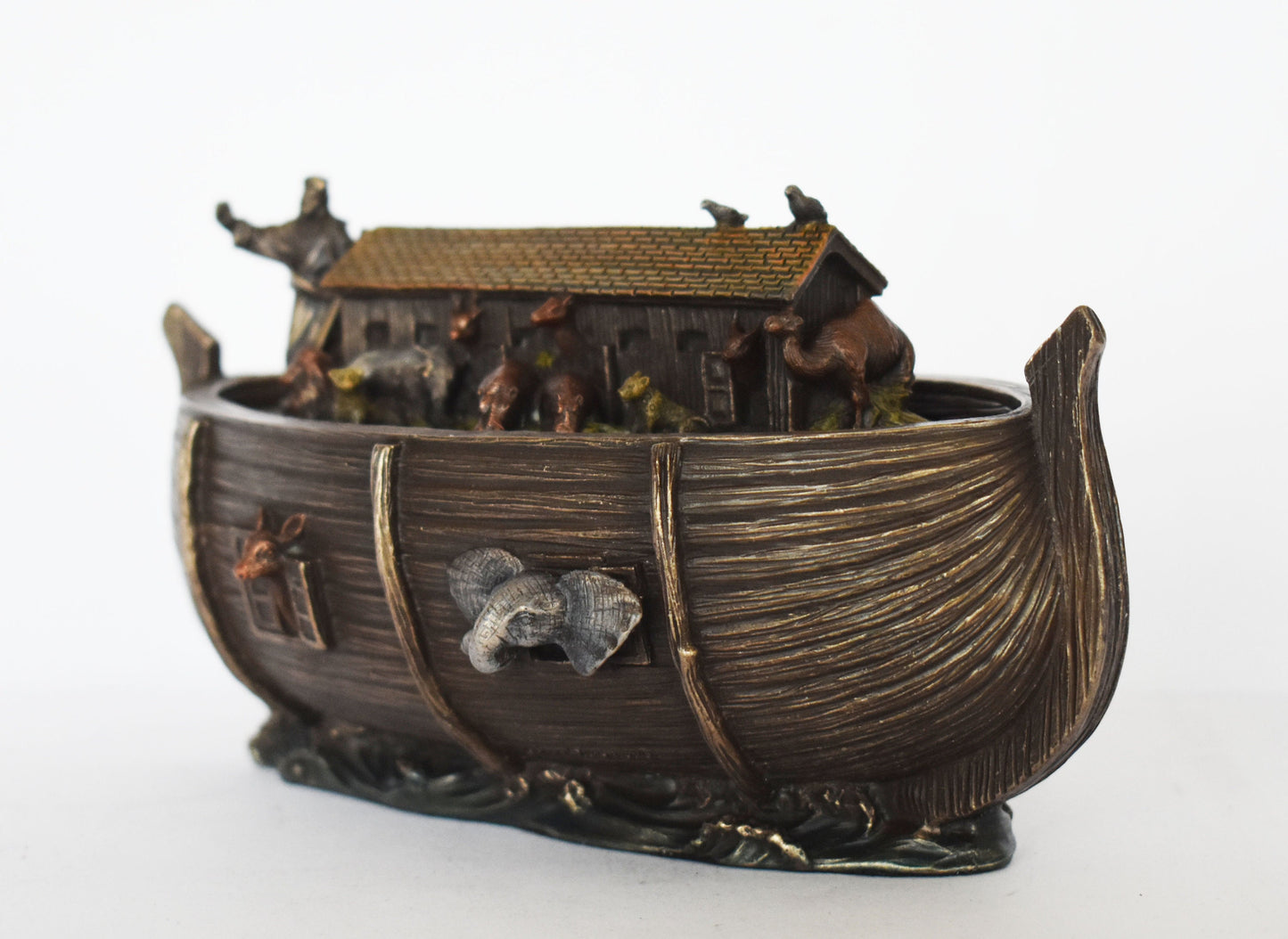 Noah's Ark - Genesis - God spares his family and examples of all the world's animals from a world-engulfing flood - Cold Cast Bronze Resin