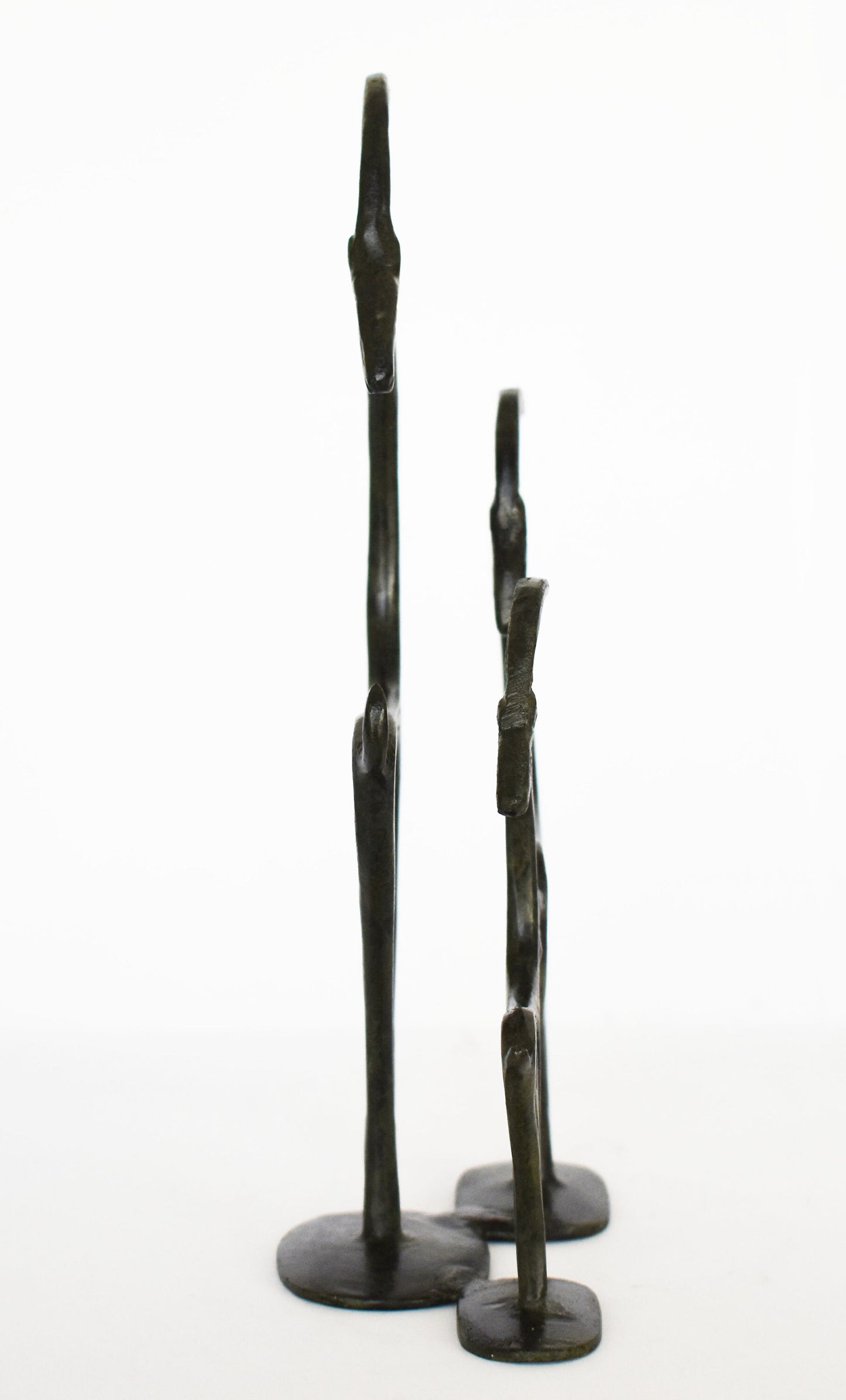 Complex with 3 Graceful Ibex - pure Bronze Sculpture - Symbols of Energy, Long Life, Fertility