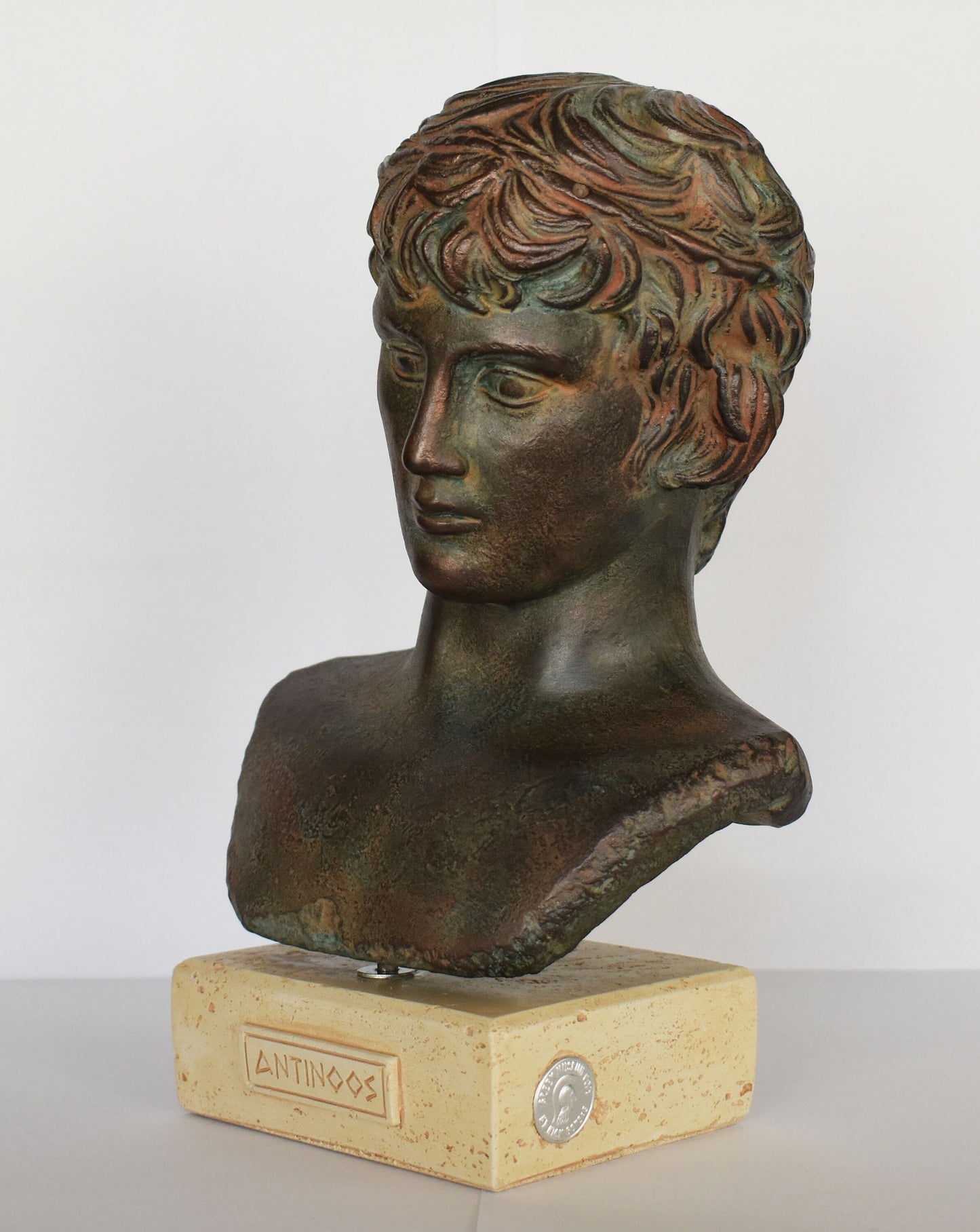 Antinous - Antinoos - An Ancient Love Story with Roman Emperor Hadrian over the Centuries - Reproduction - Head Bust - Bronze Colour Effect