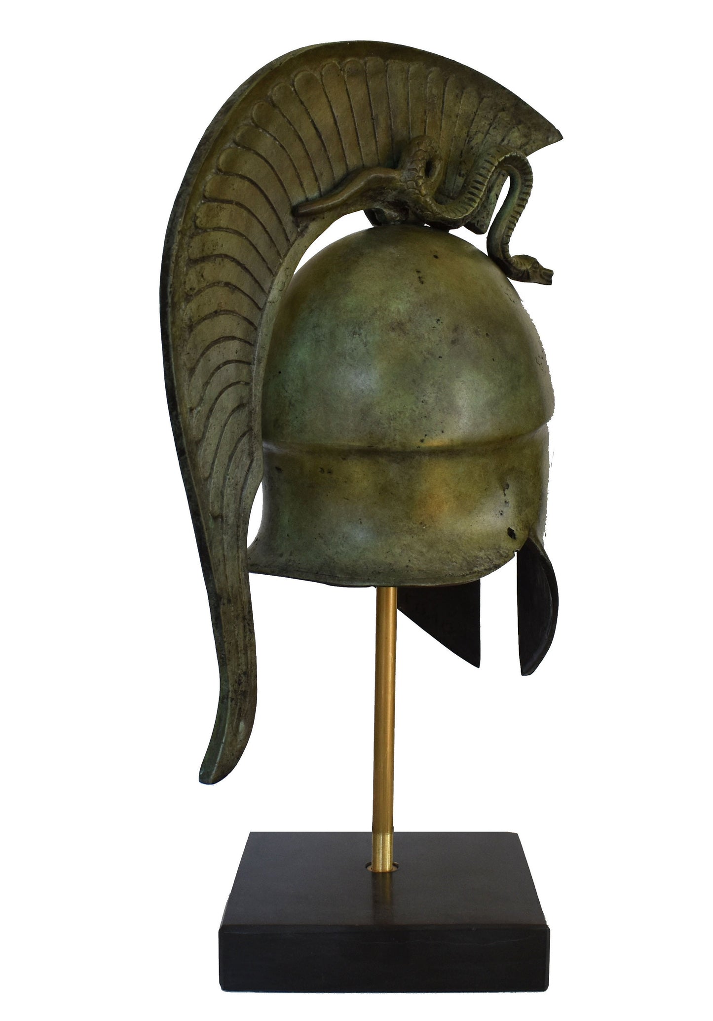 Ancient Greek Spartan Corinthian Helmet - Snakes Motif - Marble Base - Museum Reproduction - pure bronze statue