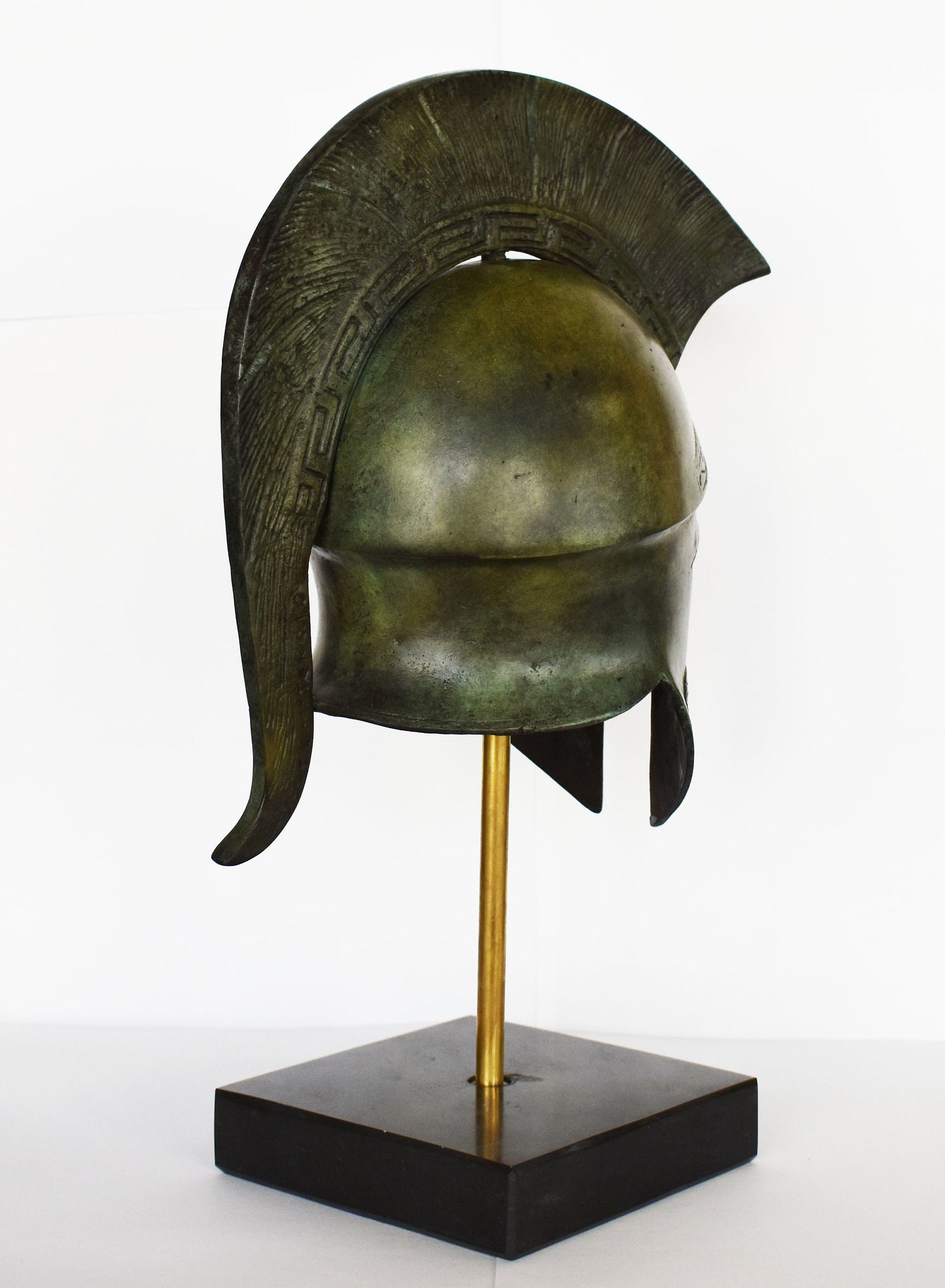 Ancient Greek Spartan Corinthian Helmet - Owl Motif - Marble Base - Museum Reproduction - pure bronze statue